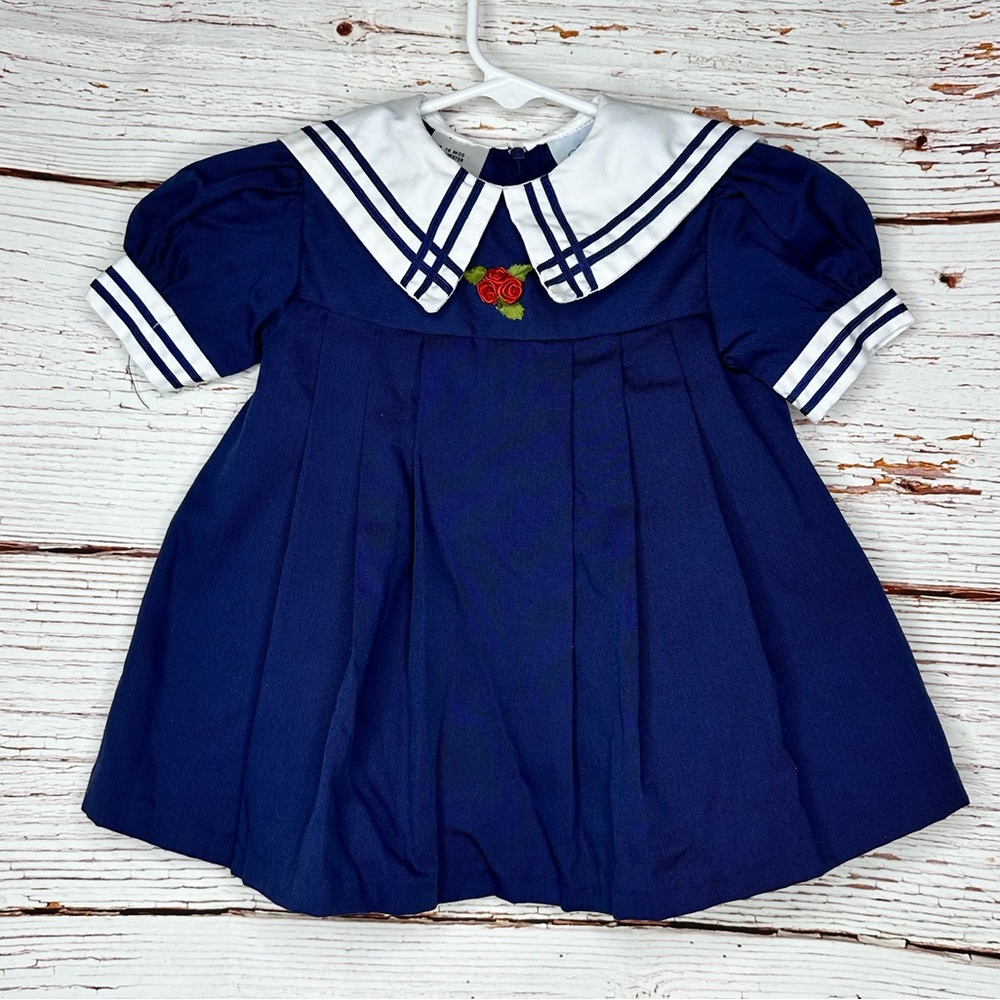 Vintage Baby Girl Dress 18 months Navy